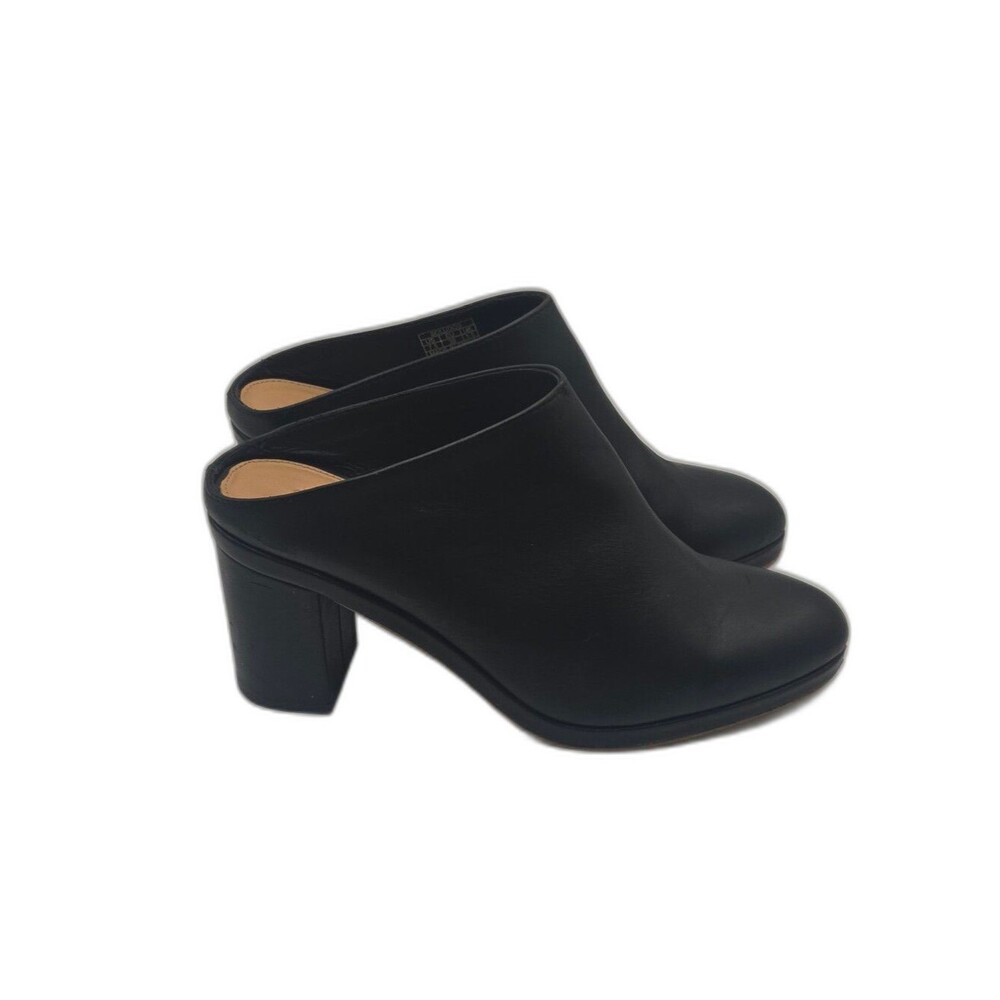 Soludos Brooke Black Leather Block Heel Mule Womens Size 7.5